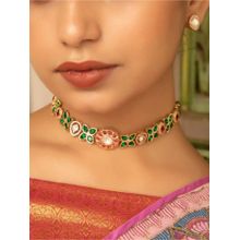 XAGO Gulab Gharana Polki Moissanite Choker Necklace Set With Emerald and Ruby Accents