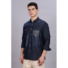 KUONS AVENUE Mens Blue Denim Double Pocket Snap Button Shirt