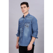 KUONS AVENUE Mens Light Blue Denim Double Pocket Snap Button Shirt