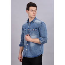 KUONS AVENUE Mens Blue Denim Metal Button Casual Shirt