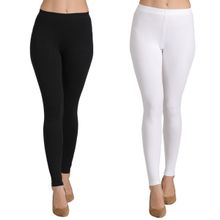 Groversons Paris Beauty Ankle Length Women's Solid Leggings Pack Of 2 - Black, White