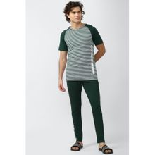 Peter England Men Green Stripe Casual T-Shirt and Trousers (Set of 2)