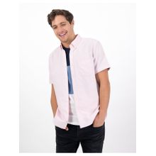 American Eagle Men Pink Short-Sleeve Oxford Button-Up Shirt