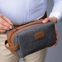 HAMELIN Tweed Dopp Kit For Men Grey Herringbone