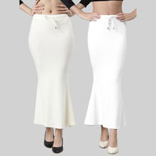 TWIN BIRDS Women Solid Side Slit High Rise Stretchable Viscose Saree Skirts White (Pack of 2)