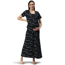 Nejo Feeding - Nursing Maternity Full Length Night Dress - Black