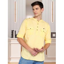 KUONS AVENUE Men's Plum Yellow Linen Cotton Short Pathani Kurta