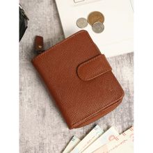 Louis Stitch British Tan Italian Saffiano Leather Wallet with Blocking Card Holder Zip Protection
