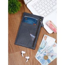 Louis Stitch Saffiano Leather Blue Passport Card Slim Wallet Purse for Men