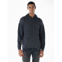 Jack & Jones Men Textured Oversized Navy Blue Hoodies