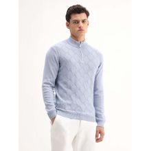 Rare Rabbit Mens Toyed Blue Cotton Fabric Full Sleeve High Neck Sweater