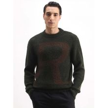 Rare Rabbit Mens Lang Dark Olive Nylon Fabric Regular Fit Sweater
