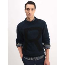 Rare Rabbit Mens Lang Teal Nylon Fabric Regular Fit Sweater