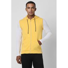 Peter England Men Yellow Solid Hooded Neck Hoodie