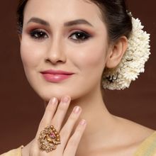 PANASH Gold Plated Pink Stone Bird Shaped Handcrafted Finger Ring