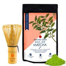 Kimino Gold Matcha Japanese Ceremonial Organic Matcha Green Tea Powder & Bamboo Matcha Whisk