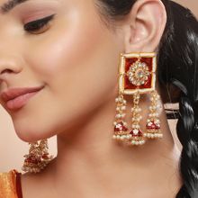 Priyaasi Red Floral Block Meenakari Jhumka Drop Gold-Plated Earrings