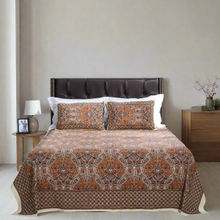Shahenaz Paisely Cot Brown Cotton Bedsheet with 2 Pillow Covers (Queen)