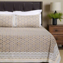 Shahenaz Star Anjali Beige Cotton Bedsheet with 2 Pillow Covers (Queen)