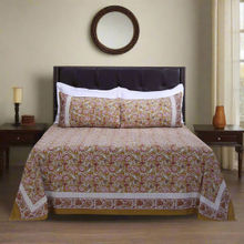 Shahenaz Maurya Jaal Mehendi Cotton Bedsheet with 2 Pillow Covers (Queen)