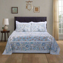 Shahenaz Rama Tree Of Life Blue Cotton Bedsheet with 1 Pillow Covers (Single)