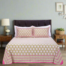 Shahenaz Alice Jaal Pink Cotton Luxury Bedsheet with 2 Pillow Covers (Queen)