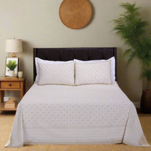 Shahenaz Gayatri Infinity Flower Beige Cotton Luxury Bedsheet with 2 Pillow Covers (Queen)