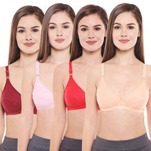 BODYCARE Women's Cotton Solid Color Full Coverage Bra Pack of 4 - Multi-Color