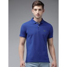 THE BEAR HOUSE Men Blue Solid Slim Fit Cotton Polo Collar T-Shirt (3XL)