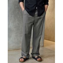 Bewakoof Men's Grey Straight Fit Cotton Linen Pants