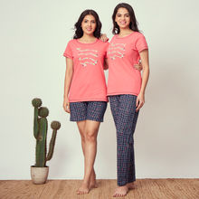 July Nightwear For Women Cotton Coral Top With Pyjama And Shorts PC935