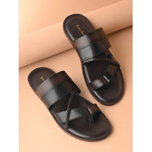 Louis Stitch Brown and Black Open Toe Style Lightweight Toe Ring Leather Sandal