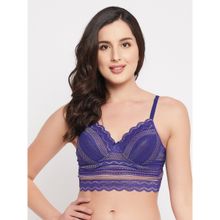 Clovia Lace Printed Padded Full Cup Wire Free Bralette Bra - Blue