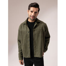 Perch Men Green Suede Solid Cut and Sew Jacket