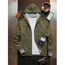 Bewakoof Men Dark Olive Green Reversible Zipper Airport Hoodies