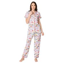 Pyjama Party Pop Button Down Pj Set - Cotton Rayon Pj Set With Notched Collar - White