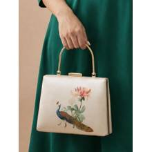 ARTKLIM Beige Peacock With Flower Printed Clutch