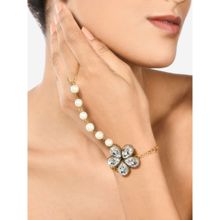 Zaveri Pearls Gold Tone Dazzling Stones Flower & Pearls Indo-Western Ring Bracelet-ZPFK10450