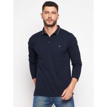 Okane Men Navy Blue Polo Collar Cotton T-shirt