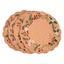 Belleven Berry Vine Crewel Embroidery Round Placemats (Set Of 4)
