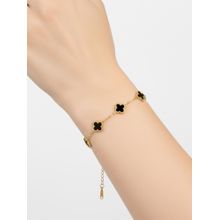 I Jewels Gold Plated Black Clover Charm Adjustable Bracelet