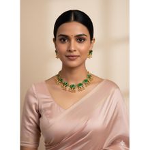 STILEADDA Hand Painted Green Lotus Meenakari Necklace Set