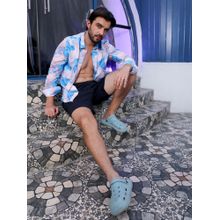 Campus Sutra Men Sky Blue & Ivory White Marble Shirt