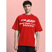WEARDUDS Men Red Polyester Graphic Oversized T-shirt