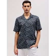 LINDBERGH Men Blue Printed Resort Collar Short Sleeves Shirt