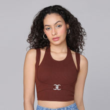 MIXT by Nykaa Fashion Brown Halter Neck Ribbed Tank Top