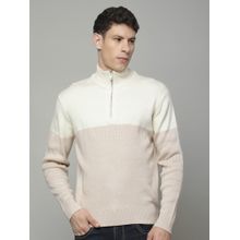 Cantabil Men Beige Wool Colorblock Sweater
