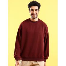 The Indian Garage Co Men Oversized Fit Solid Crew Neck Brown Sweatshirt