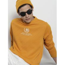 The Indian Garage Co Men Regular Fit Textured Crew Neck Mustard Sweatshirt