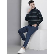 The Indian Garage Co Men Regular Fit Stripes High Neck Navy Blue Sweatshirt